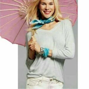 NEW CAbi Heathered Gray Double V Top, Size S